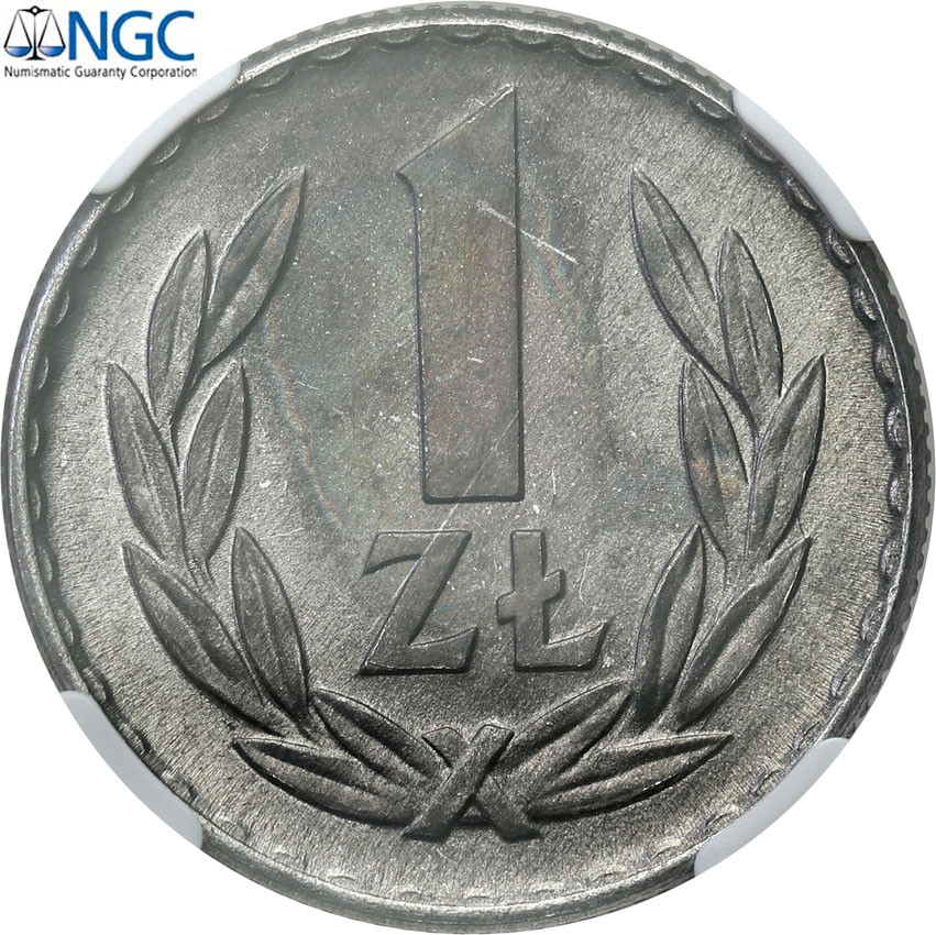 PRL. 1 złoty 1966 aluminium NGC MS66